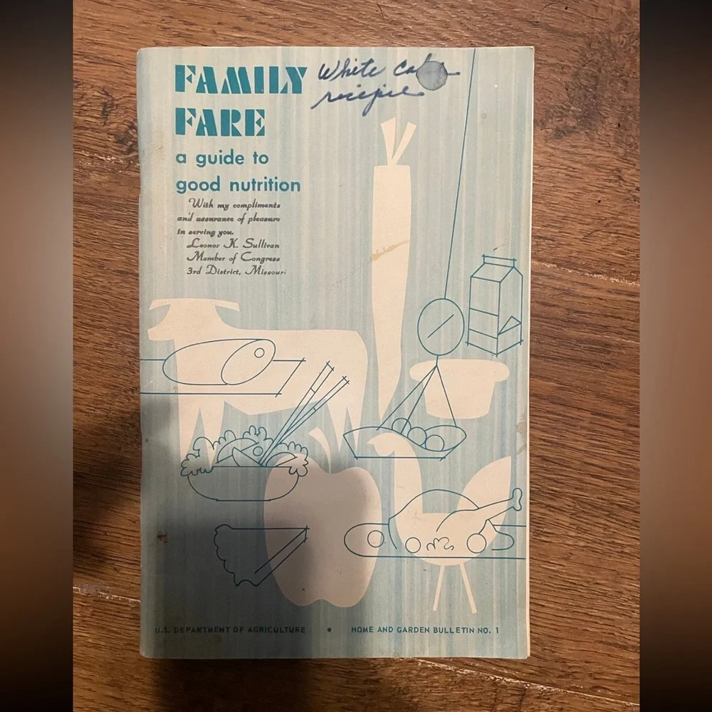 Vintage usda nutrition cookbook save money w/ original letter from Congress